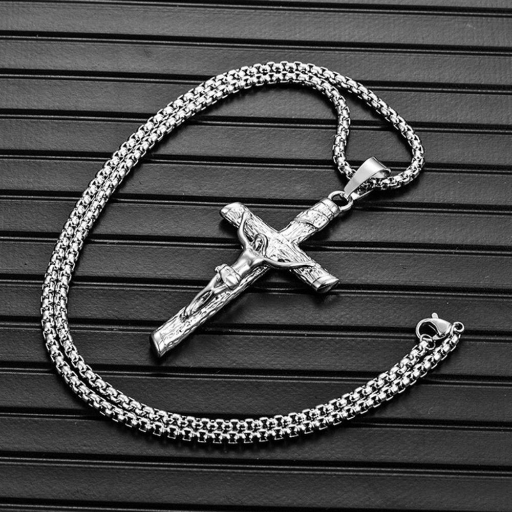 ❤️Vintage stainless steel casting Jesus cross pendantnecklace for menN90201P228